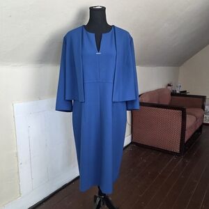 Hugo Boss Blue Dress Suit Set Jikiva Women Size 12 Sheath Dress & Cropped Jacket